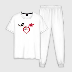 Пижама хлопковая мужская Птицы держат сердце, цвет: белый
