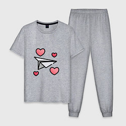 Пижама хлопковая мужская Бумажный самолетик - сердца, цвет: меланж