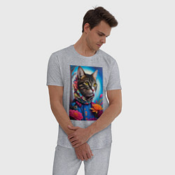 Пижама хлопковая мужская Кот модник - нейросеть, цвет: меланж — фото 2