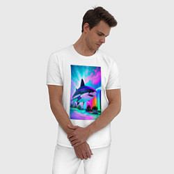 Пижама хлопковая мужская Неоновая акула - нейросеть, цвет: белый — фото 2
