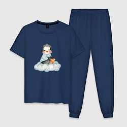 Пижама хлопковая мужская Пингвин на облаке, цвет: тёмно-синий