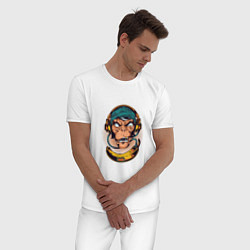 Пижама хлопковая мужская Обезьяна в наушниках, цвет: белый — фото 2