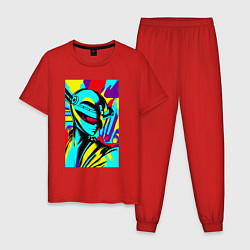 Пижама хлопковая мужская Alien - neural network - pop art, цвет: красный