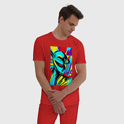 Пижама хлопковая мужская Alien - neural network - pop art, цвет: красный — фото 2