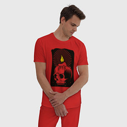 Пижама хлопковая мужская Тёмный череп-свеча, цвет: красный — фото 2