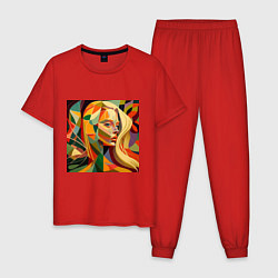 Пижама хлопковая мужская Женщина-абстракция, цвет: красный