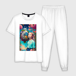 Пижама хлопковая мужская Девочка и Тоторо - фантазия - нейросеть, цвет: белый