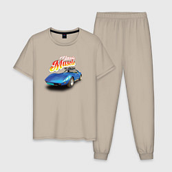 Пижама хлопковая мужская Маслкар Chevrolet Corvette Stingray, цвет: миндальный