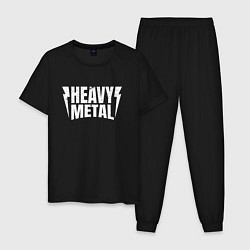 Пижама хлопковая мужская Heavy metal надпись с молниями, цвет: черный