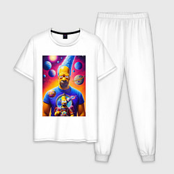 Пижама хлопковая мужская Космический взгляд Гомера Симпсона, цвет: белый