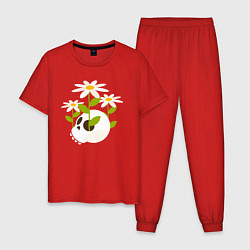 Пижама хлопковая мужская Череп и цветочки, цвет: красный