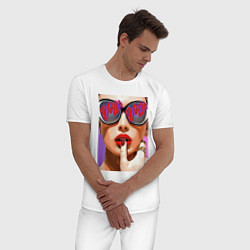 Пижама хлопковая мужская Портрет девушки в стиле поп-арт, цвет: белый — фото 2