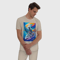 Пижама хлопковая мужская Cyber shark - ocean and space - art, цвет: миндальный — фото 2