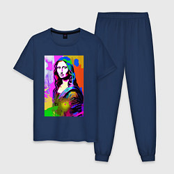 Пижама хлопковая мужская Mona Lisa - Gioconda - pop art, цвет: тёмно-синий