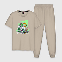 Пижама хлопковая мужская Боевая жаба, цвет: миндальный