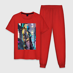 Пижама хлопковая мужская Девушка киборг, цвет: красный