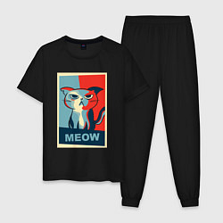 Пижама хлопковая мужская Meow obey, цвет: черный