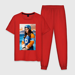 Пижама хлопковая мужская Мона Лиза - крайний нападающий, цвет: красный
