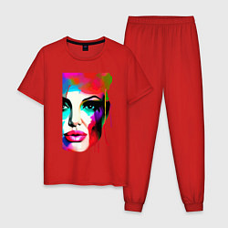 Пижама хлопковая мужская Angelina Jolie - watercolor - sketch, цвет: красный