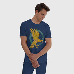 Пижама хлопковая мужская Тотем Ворон - знак мудрости, цвет: тёмно-синий — фото 2