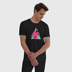 Пижама хлопковая мужская Игра в кальмара охранник в маске Треугольник, цвет: черный — фото 2