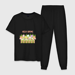 Пижама хлопковая мужская Весенние цветы в палисаднике - привет, весна!, цвет: черный