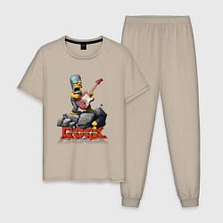 Пижама хлопковая мужская Рокер Симпсон, цвет: миндальный