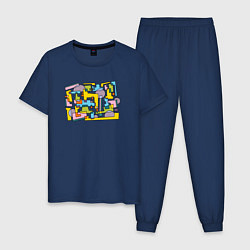 Пижама хлопковая мужская Цветная абстракция геометрия, цвет: тёмно-синий