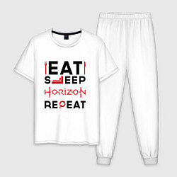 Пижама хлопковая мужская Надпись: eat sleep Horizon repeat, цвет: белый