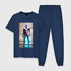 Пижама хлопковая мужская Пришелец принял образ землянина - киберпанк, цвет: тёмно-синий