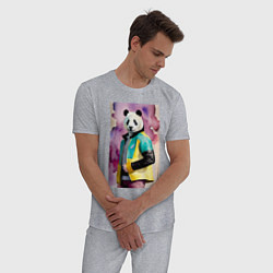 Пижама хлопковая мужская Панда в модной куртке - акварель, цвет: меланж — фото 2