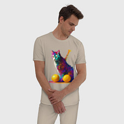 Пижама хлопковая мужская Яркий котик, цвет: миндальный — фото 2