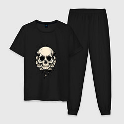Пижама хлопковая мужская Винтажный череп с каплями краски, цвет: черный
