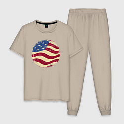 Пижама хлопковая мужская Flag USA, цвет: миндальный