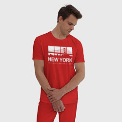 Пижама хлопковая мужская Нью-Йорк Сити, цвет: красный — фото 2