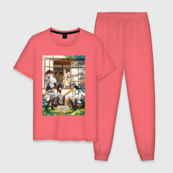 Пижама хлопковая мужская Атака Титанов - Мирная уборка, цвет: коралловый