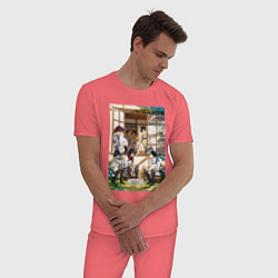 Пижама хлопковая мужская Атака Титанов - Мирная уборка, цвет: коралловый — фото 2