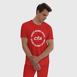 Пижама хлопковая мужская Символ Counter-Strike 2 и круглая надпись best gam, цвет: красный — фото 2