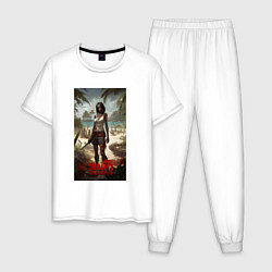 Пижама хлопковая мужская Девушка на мертвом острове, цвет: белый