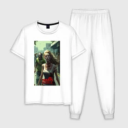 Пижама хлопковая мужская Девушка зомби, цвет: белый