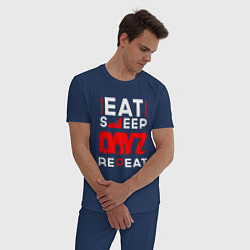 Пижама хлопковая мужская Надпись eat sleep DayZ repeat, цвет: тёмно-синий — фото 2