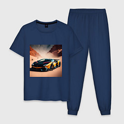 Пижама хлопковая мужская Lamborghini Aventador, цвет: тёмно-синий