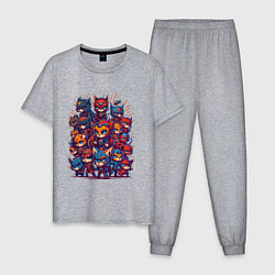 Пижама хлопковая мужская Коты супергерои, цвет: меланж