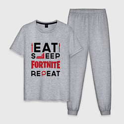 Пижама хлопковая мужская Надпись: eat sleep Fortnite repeat, цвет: меланж
