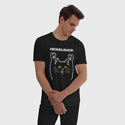 Пижама хлопковая мужская Nickelback rock cat, цвет: черный — фото 2