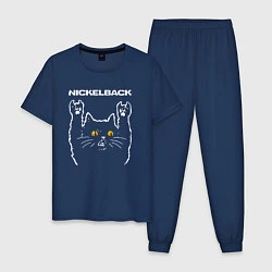 Пижама хлопковая мужская Nickelback rock cat, цвет: тёмно-синий