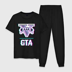 Пижама хлопковая мужская GTA в стиле glitch и баги графики, цвет: черный