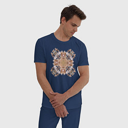 Пижама хлопковая мужская Орнамент мозаика из ракушек бежевая, цвет: тёмно-синий — фото 2