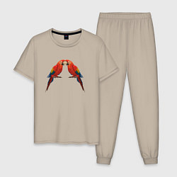 Пижама хлопковая мужская Пара красных попугаев, цвет: миндальный