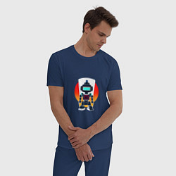 Пижама хлопковая мужская Ретро робот-андроид, цвет: тёмно-синий — фото 2